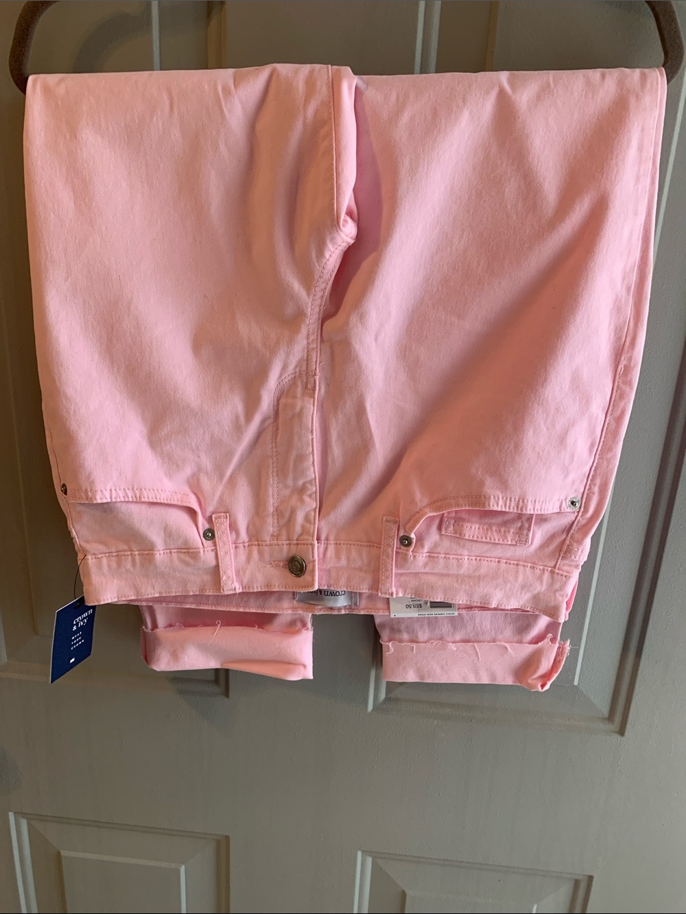 Crown & Ivy Light Pink Jeans Size 8 NEW High rise Skinny Crop hem less 5 Pockets - Picture 2 of 6